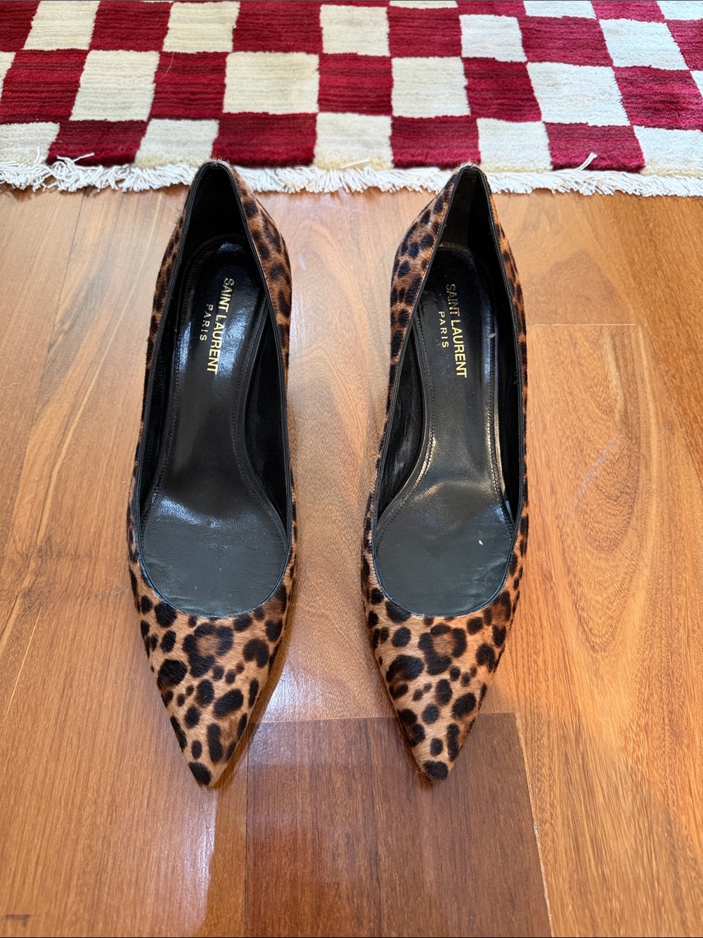 Saint Laurent Leopard-Print Pointed Toe Pumps - Brown/Black - Picture 1 of 3